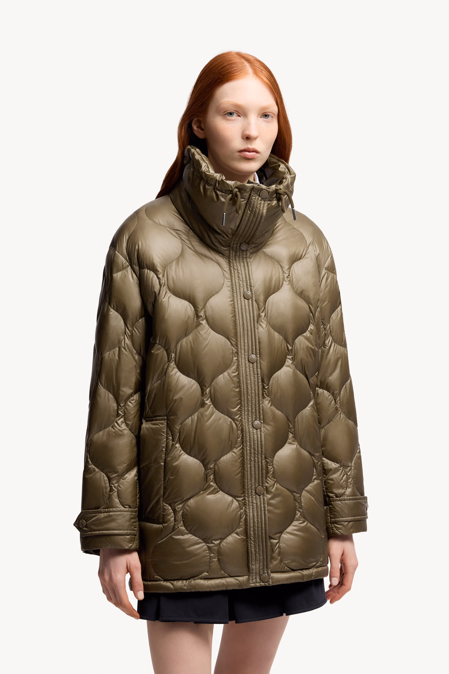Lombi Hooded Mid-Length Down Jacket Women Olive Green Moncler 3